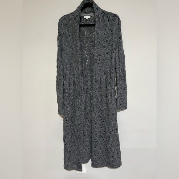 Garnet Hill Gray Wool Alpaca Blend Longline Cardigan Duster Sweater Coat Size XS - Picture 1 of 10